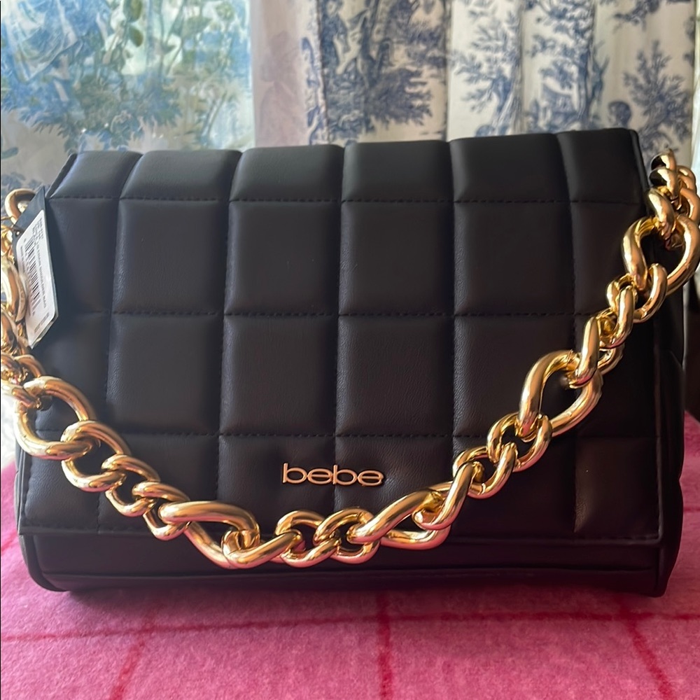 Bebe Black and Gold Quilted Shoulder Bag